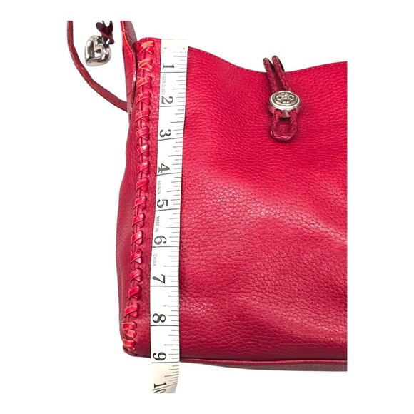 Brighton Dark Red Pebbled Leather Shoulder Handbag Whipstitch Trim Croc Strap - Picture 15 of 16